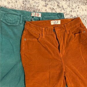 FREE PEOPLE Burnt orange and Teal Corduroy Pants SZ 27/28
